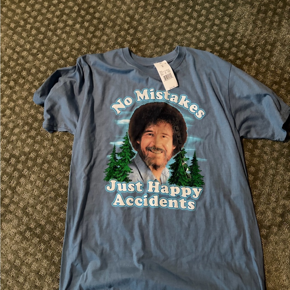 Bob Ross "No Mistakes Just Happy Accidents" Blue Graphic Tee
